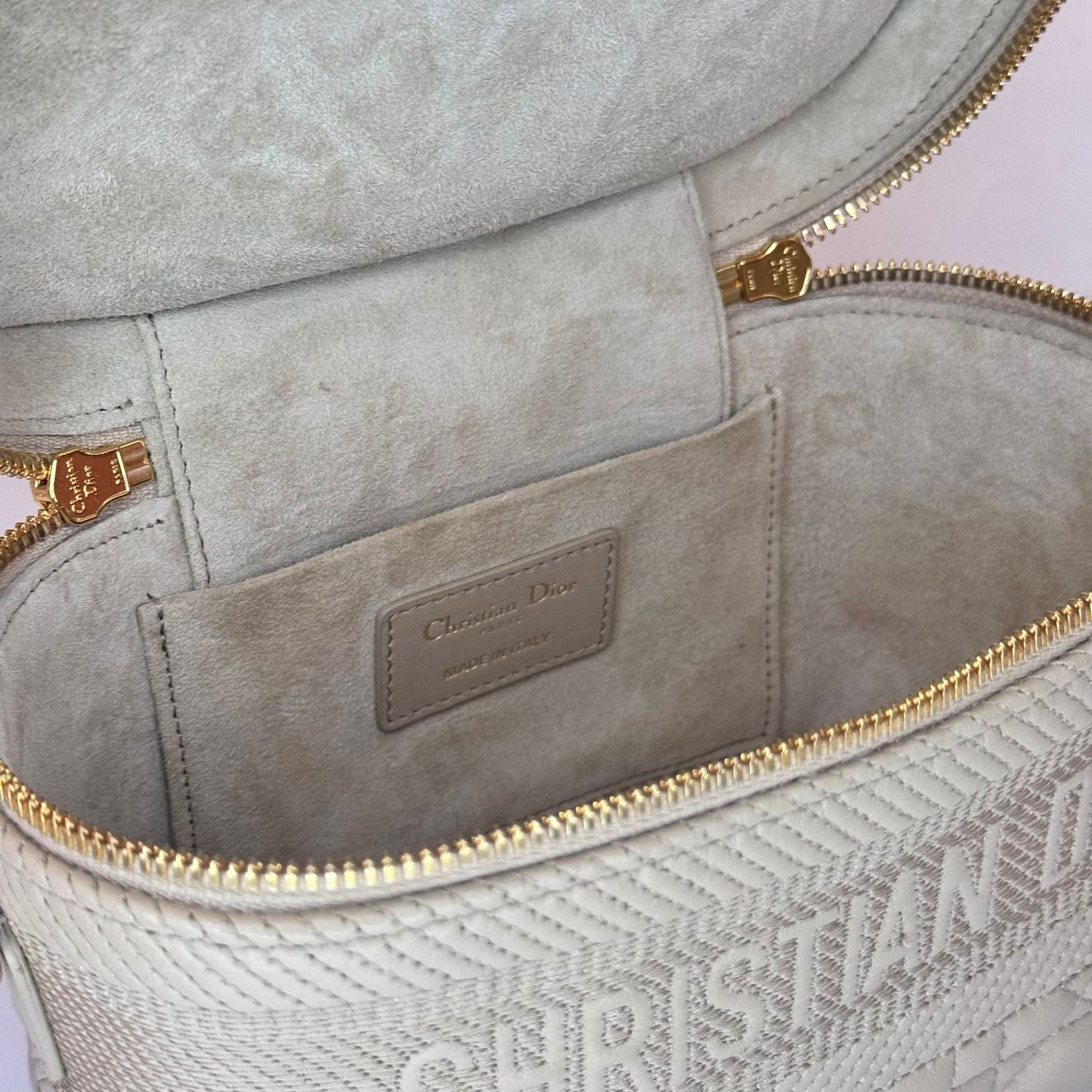 CHRISTIAN DIOR Small Lambskin Cannage Dior Travel Vanity Case, Rose des Vents