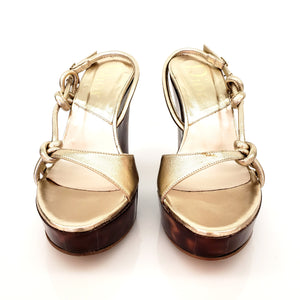CHRISTIAN DIOR, Tortoise Art Wedge with Gold Leather