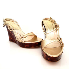 Load image into Gallery viewer, CHRISTIAN DIOR, Tortoise Art Wedge with Gold Leather