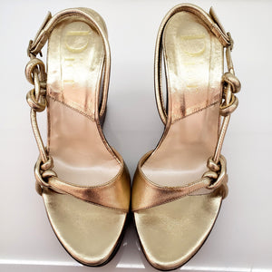CHRISTIAN DIOR, Tortoise Art Wedge with Gold Leather