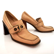 Load image into Gallery viewer, Miu Miu Tan Leather Heel Loafer Pumps