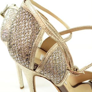 Jimmy Choo Silver / Gold 'fayme' Champagne Glitter Strappy Sandals