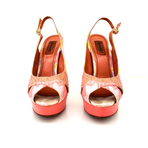 Missoni Multicolor Orange Label Pink Knitted Cork Peep Toes Platforms