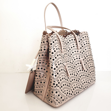 Load image into Gallery viewer, ALAÏA Mina Large Lux Vienne Light Pink Calfskin Leather Tote