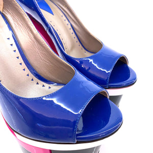 Versace Blue Stacked Peep Toe Pumps Pcs Platforms