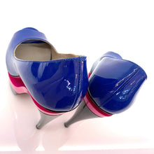 Load image into Gallery viewer, Versace Blue Stacked Peep Toe Pumps Pcs Platforms